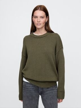 Gap Sweater 100% Cotton Crew Neck Olive Green Oversized Boyfriend Size Small